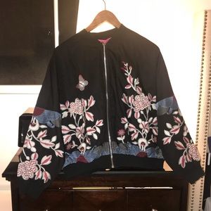 Embroidered floral black bomber jacket